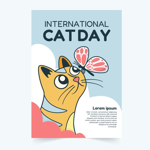 Manifesto della giornata internazionale del gatto disegnato a mano