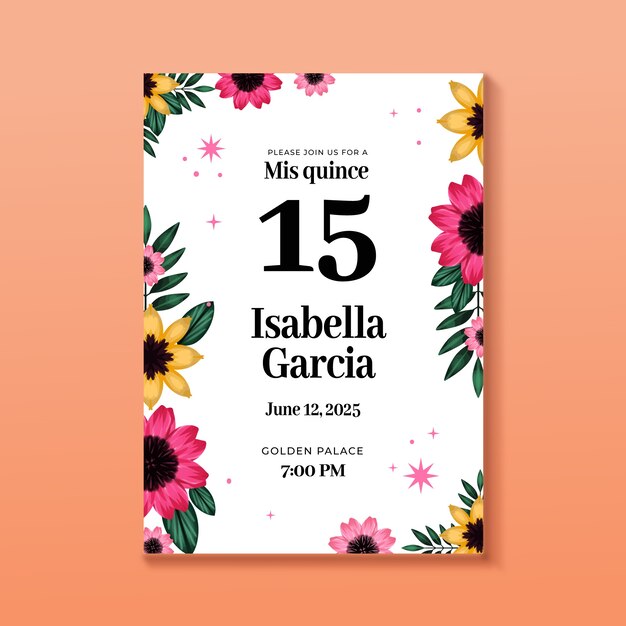 Manifesto della quinceañera floreale dell'acquerello