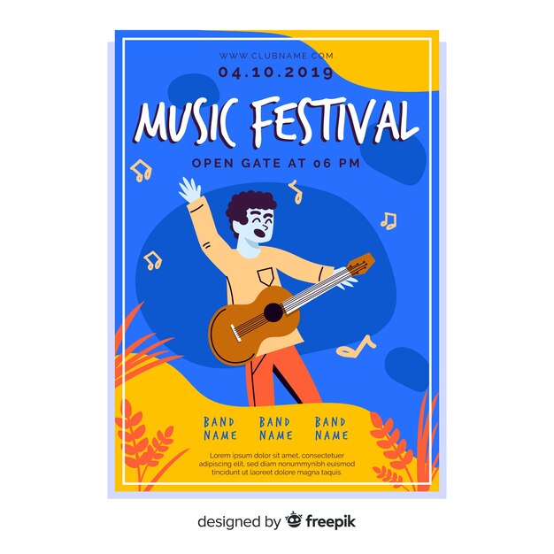 Manifesto di festival di musica disegnato a mano astratto