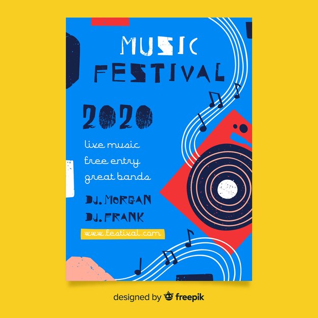 Manifesto di festival di musica disegnato a mano astratto