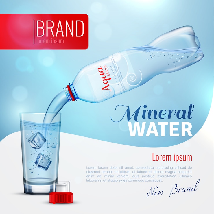 Vettore gratuito manifesto di marca di pubblicità di acqua minerale