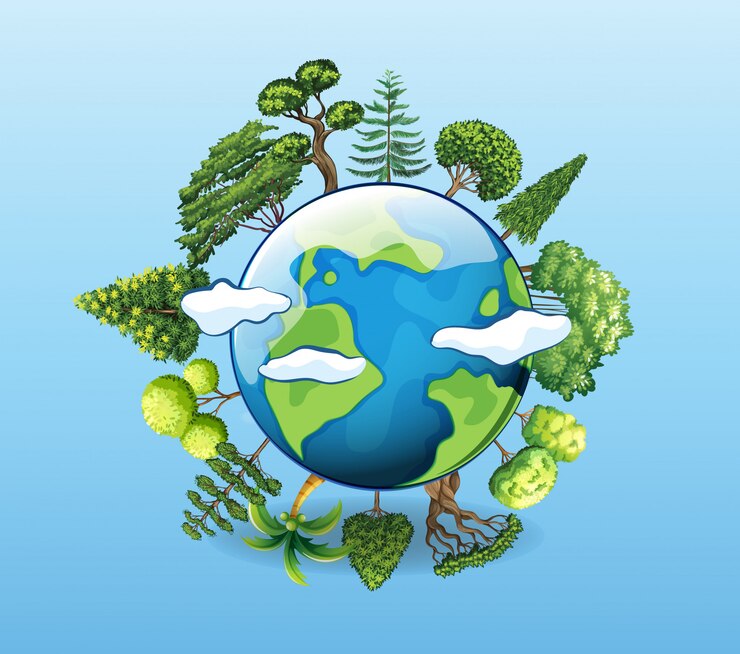 Vettore gratuito manifesto di riscaldamento globale con albero sulla terra