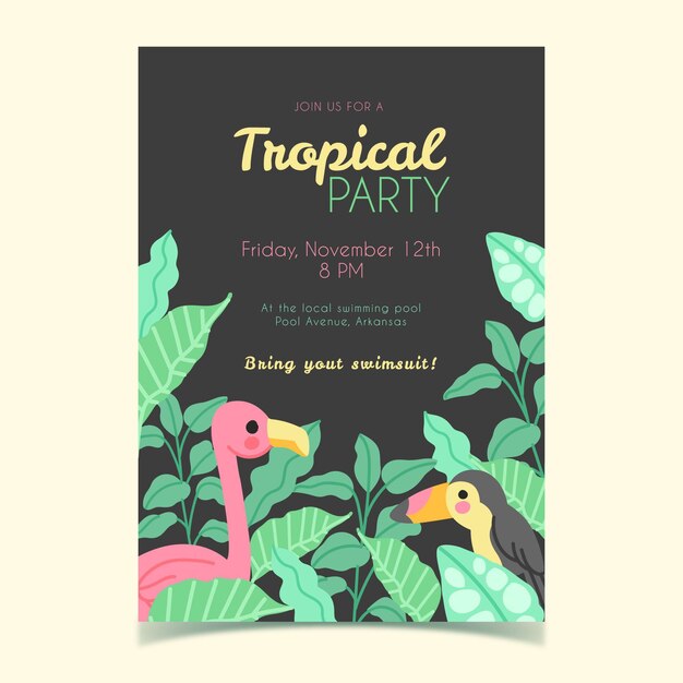 Manifesto festa tropicale con animali