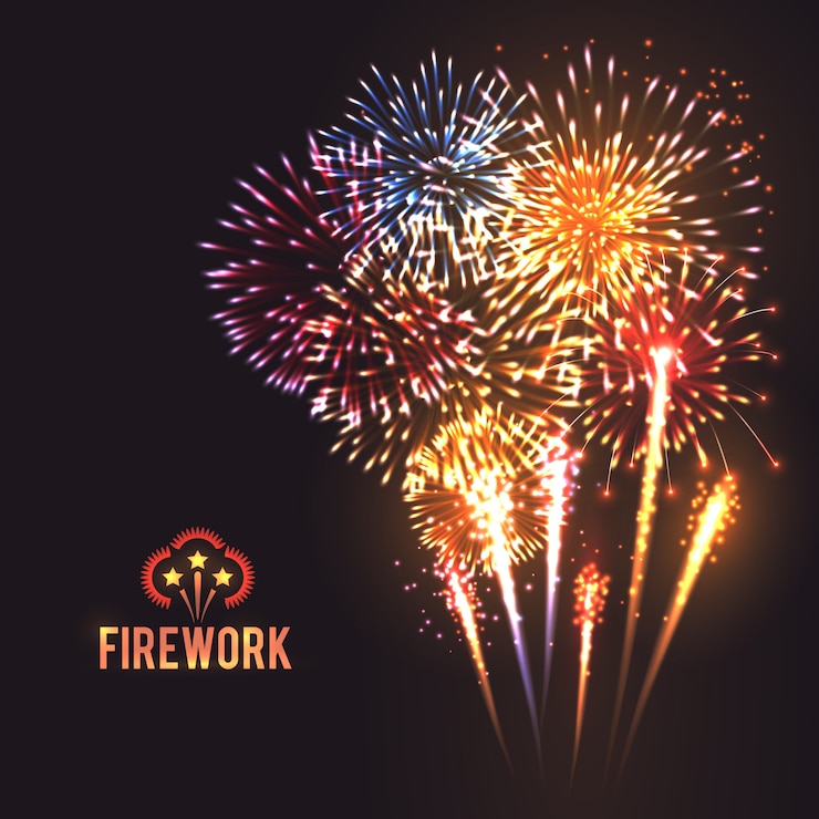 Vettore gratuito manifesto festivo sfondo nero di fuochi d'artificio