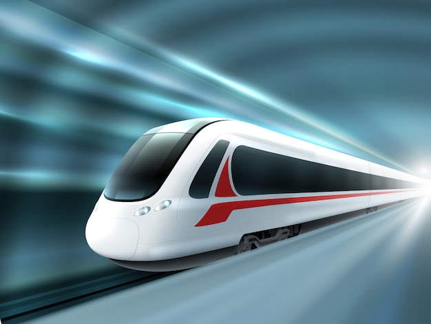 Manifesto realistico della stazione ferroviaria del treno di velocità