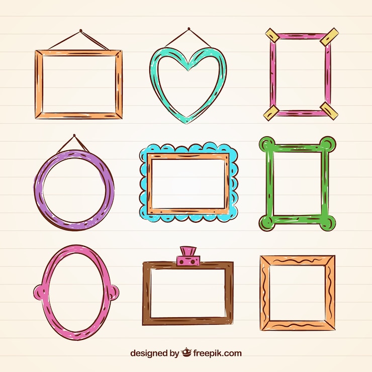Vettore gratuito mano decorativo foto disegnato raccolta cornice