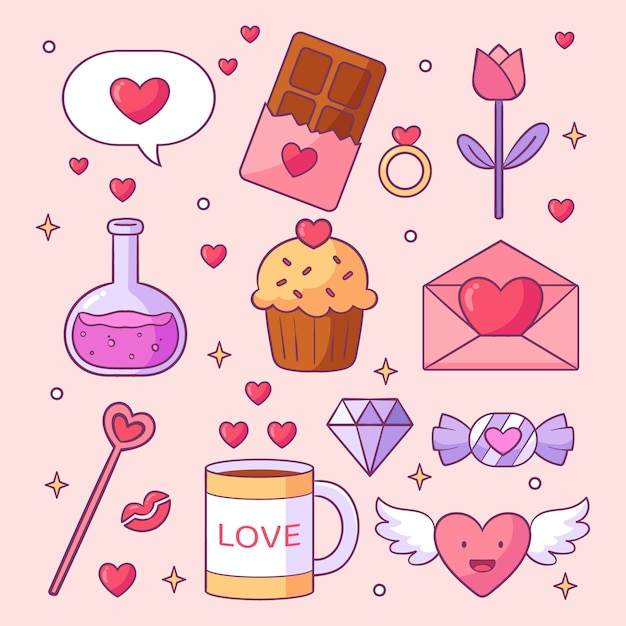 Mano di san valentino disegnati elementi day collezione