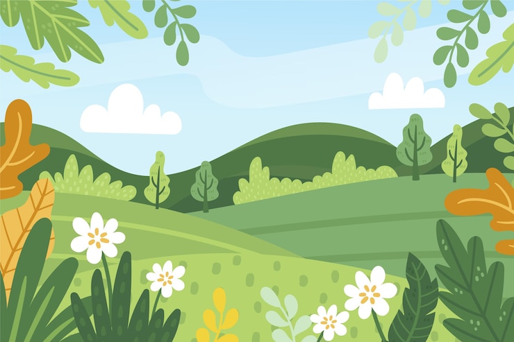 Vettore gratuito mano primavera del paesaggio disegnato