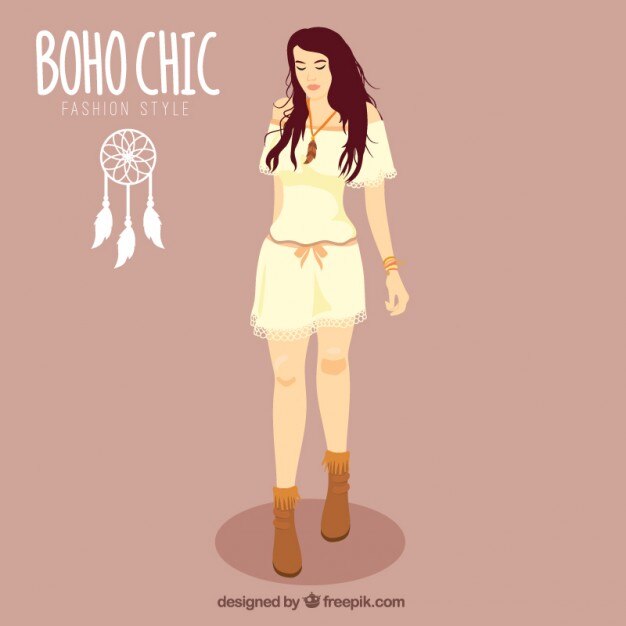 Vettore gratuito mano ragazza disegnato indossare vestiti boho chic