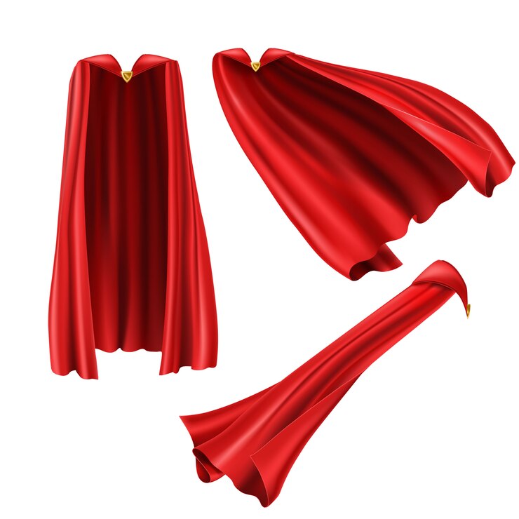 Mantello da supereroe rosso, mantello con spilla d'oro