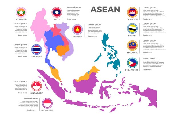 Mappa Asean su sfondo bianco