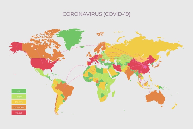 Vettore gratuito mappa del coronavirus con i principali paesi infetti