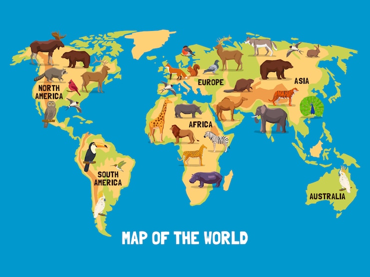 Vettore gratuito mappa del mondo degli animali