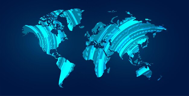 Mappa del mondo digitale con illustrazione del diagramma tecnologico