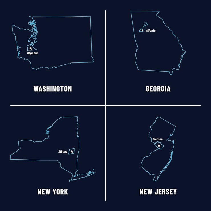 Vettore gratuito mappa del profilo degli stati degli stati uniti di design piatto