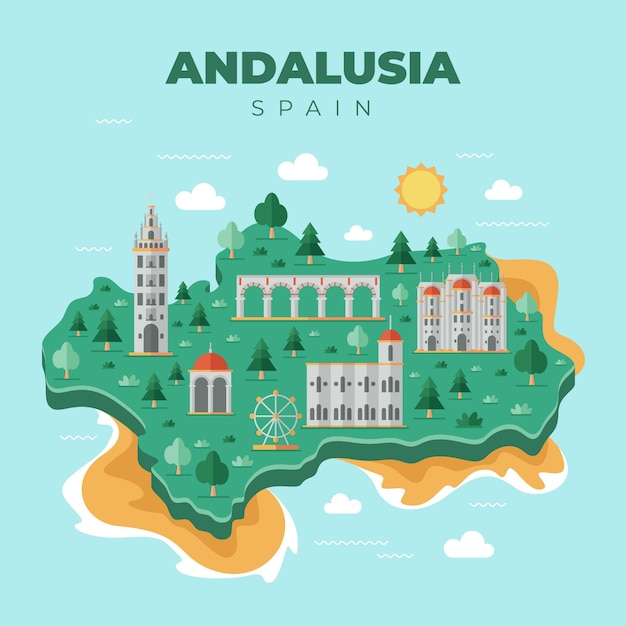 Mappa dell'Andalusia con punti di riferimento