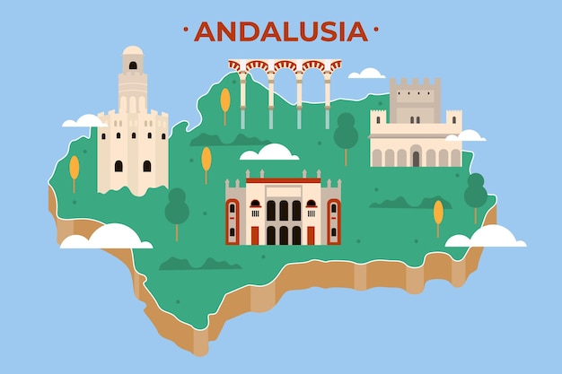 Mappa dell'Andalusia con punti di riferimento