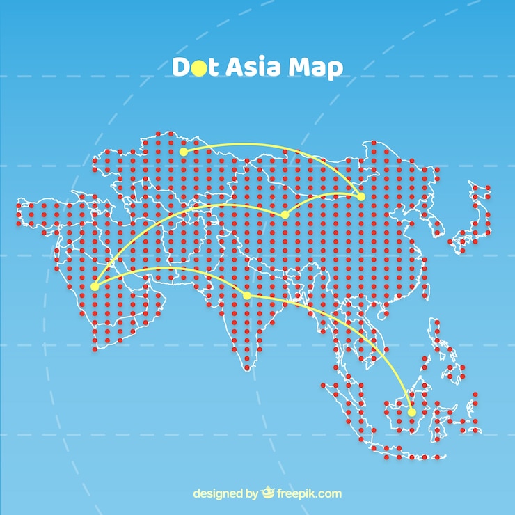 Vettore gratuito mappa dell'asia con punti di colori