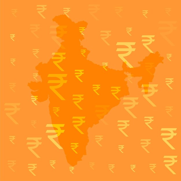 Mappa dell'india con il disegno di simbolo della rupia di valuta indiana