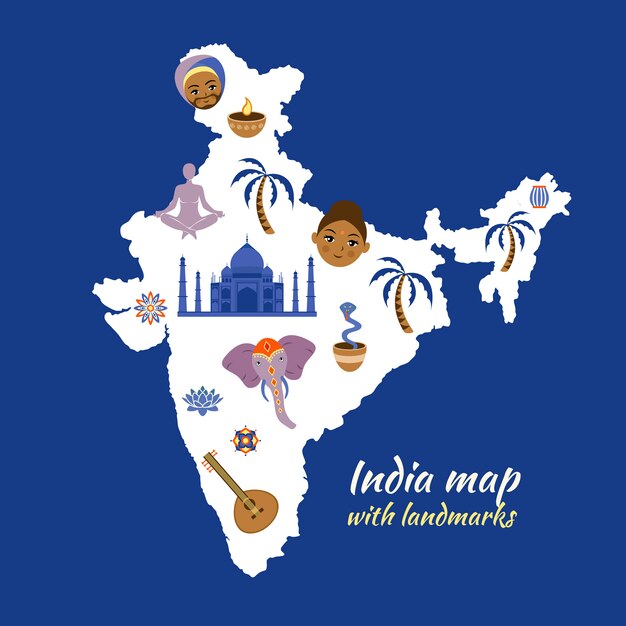 Mappa dell'India con punti di riferimento