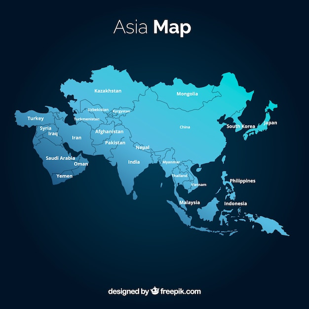 Mappa di asia in stile piano