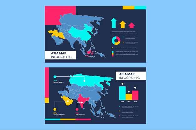 Mappa di asia lineare infografica