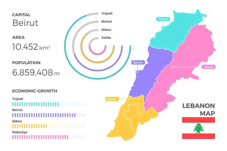 Vettore gratuito mappa di libano design piatto