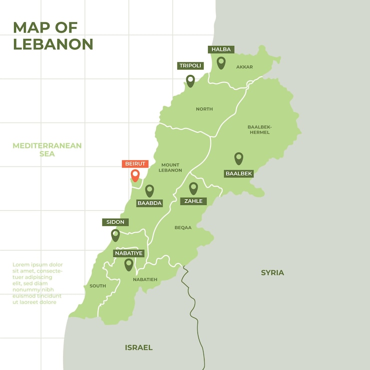 Vettore gratuito mappa di libano design piatto