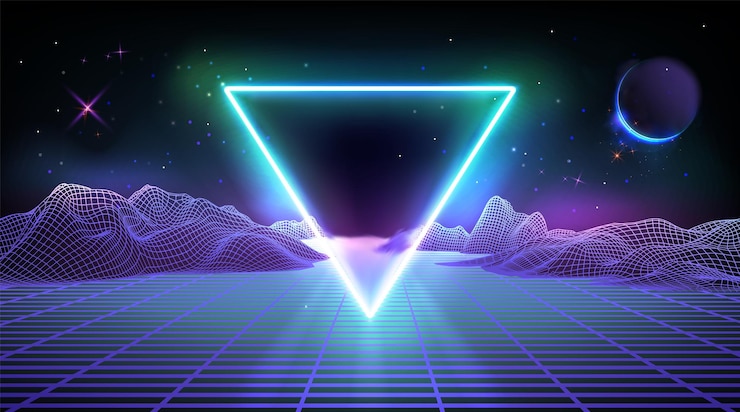Vettore gratuito mappa di montagna a telaio 3d con triangolo al neon