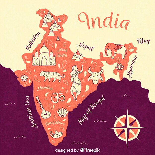 Mappa disegnata a mano dell&#39;India