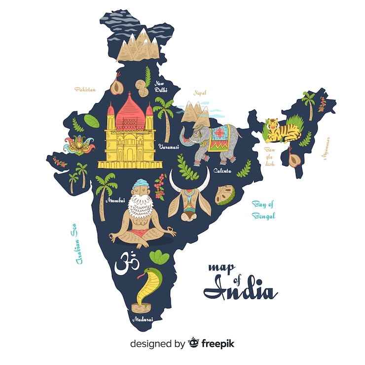 Vettore gratuito mappa disegnata a mano dell&#39;india