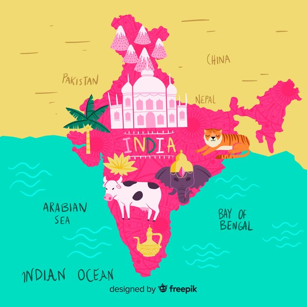 Mappa disegnata a mano dell&#39;India