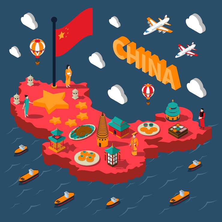 Vettore gratuito mappa isometrica turistica della cina