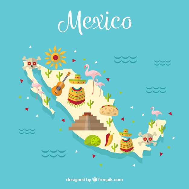 Mappa messicana con elementi culturali