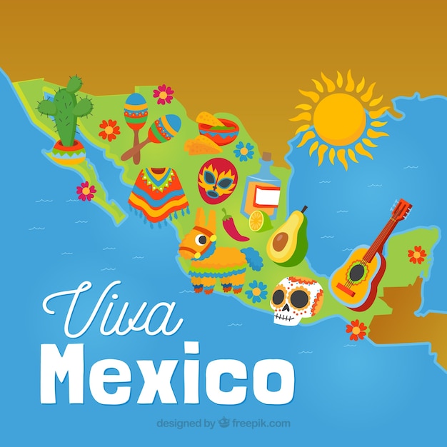 Mappa messicana con elementi culturali