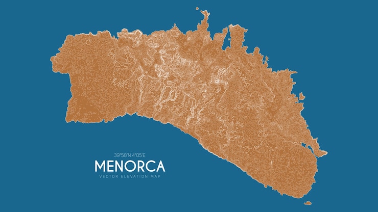 Vettore gratuito mappa topografica di minorca, isole baleari, spagna