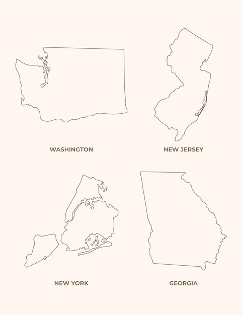 Mappe di contorno degli Stati Uniti di design piatto