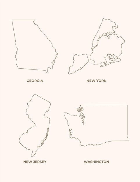 Mappe di contorno degli Stati Uniti di design piatto