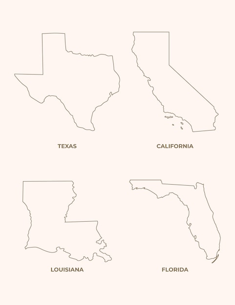 Mappe di contorno degli Stati Uniti di design piatto