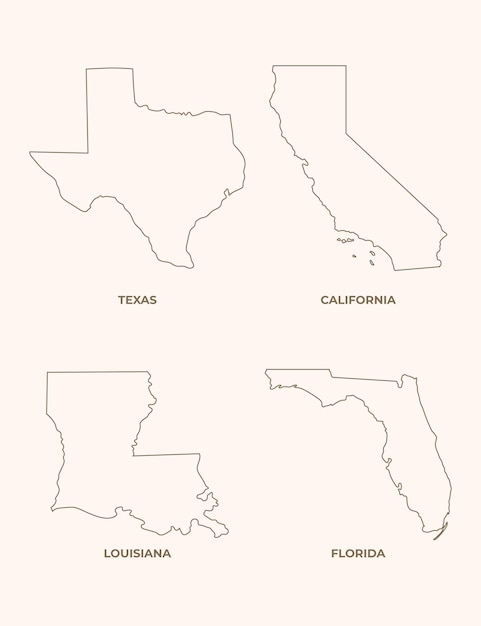 Mappe di contorno degli Stati Uniti di design piatto