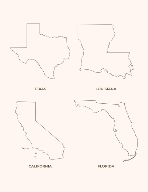 Mappe di contorno degli Stati Uniti di design piatto