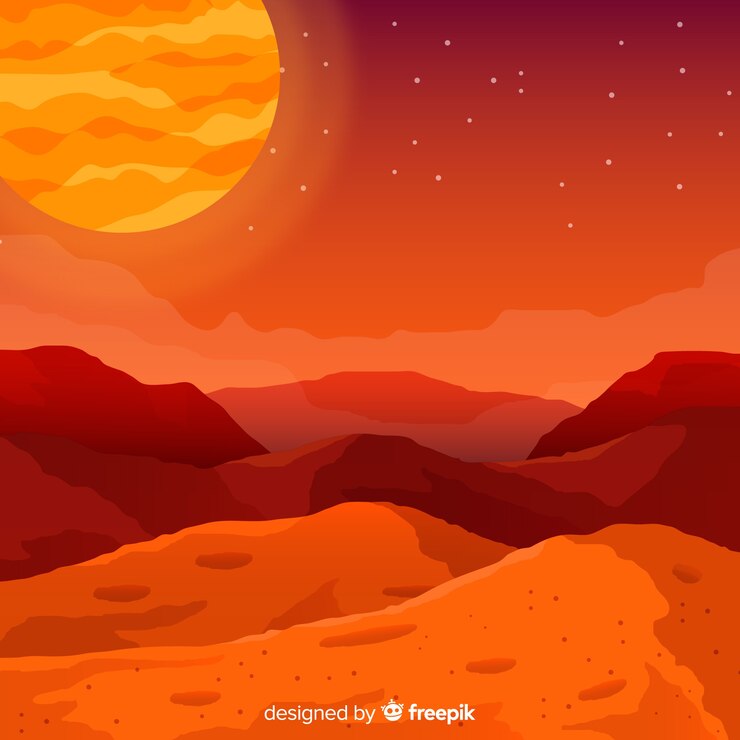 Vettore gratuito marte paesaggio sfondo con design piatto