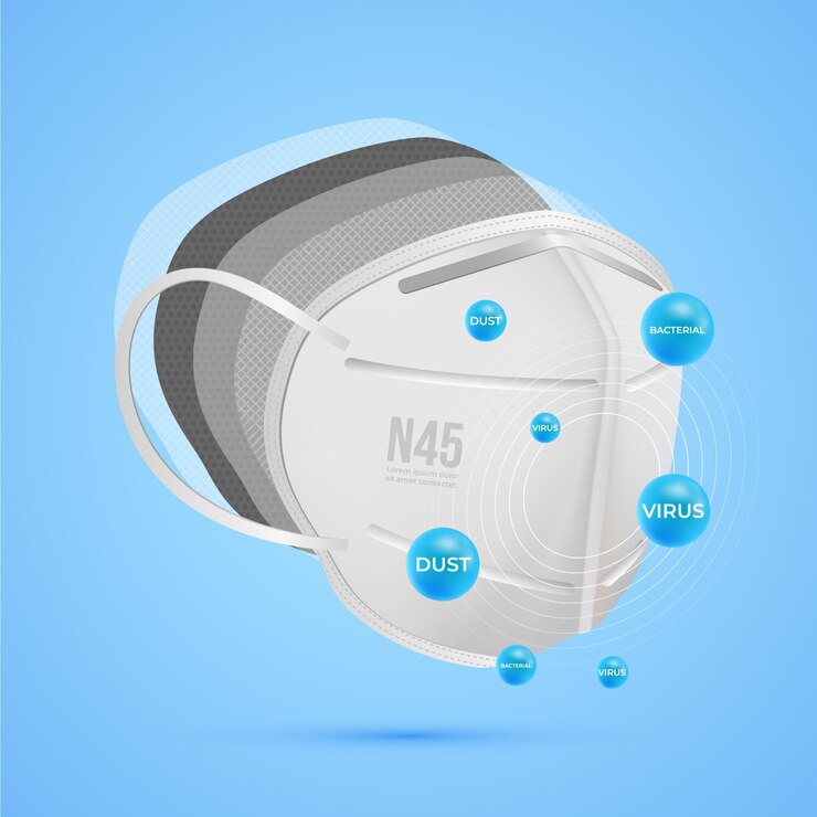 Vettore gratuito maschera chirurgica n95 stratificata vista laterale