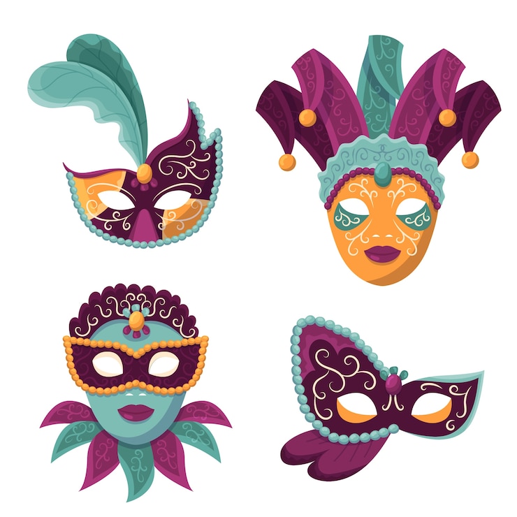 Vettore gratuito maschere di carnevale veneziane 2d