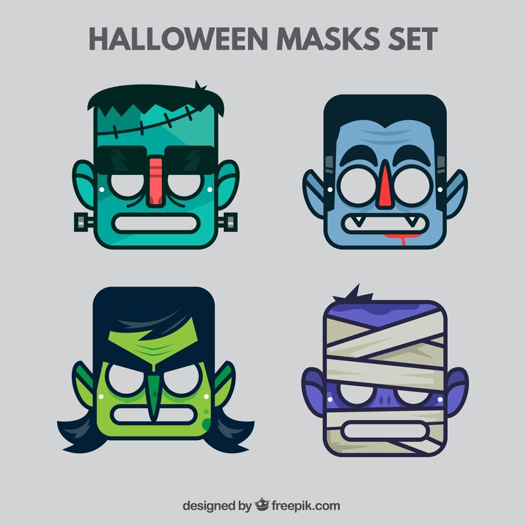 Vettore gratuito maschere di halloween set