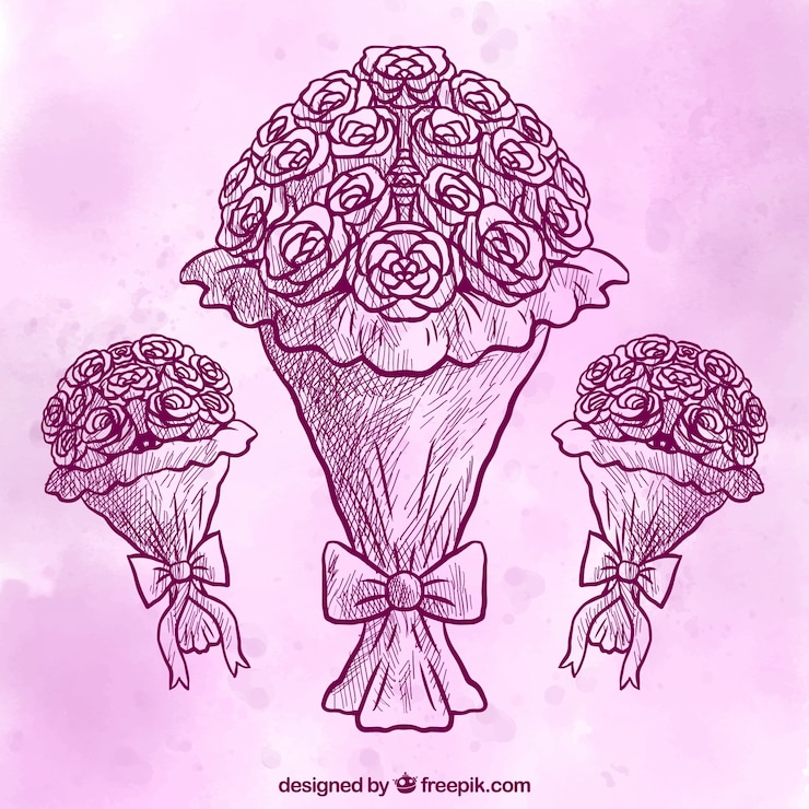 Vettore gratuito mazzi di fiori disegnati a mano con sfondo viola