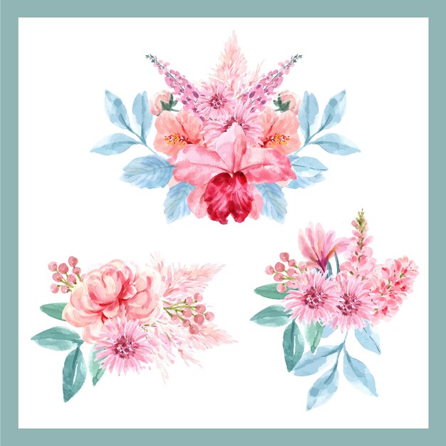 Mazzo con il concetto affascinante floreale, illustrazione floreale d'annata dell'acquerello.