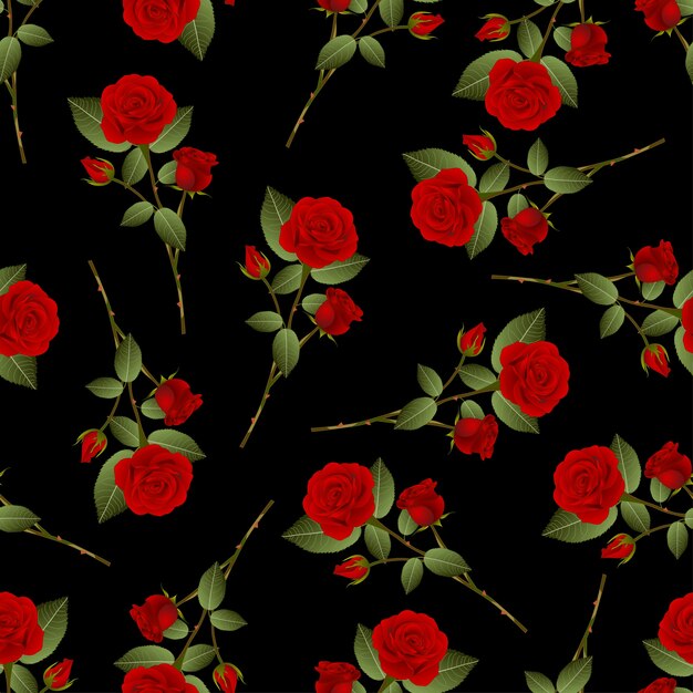 Mazzo Della Rosa Rossa Su Fondo Nero Vettore Premium