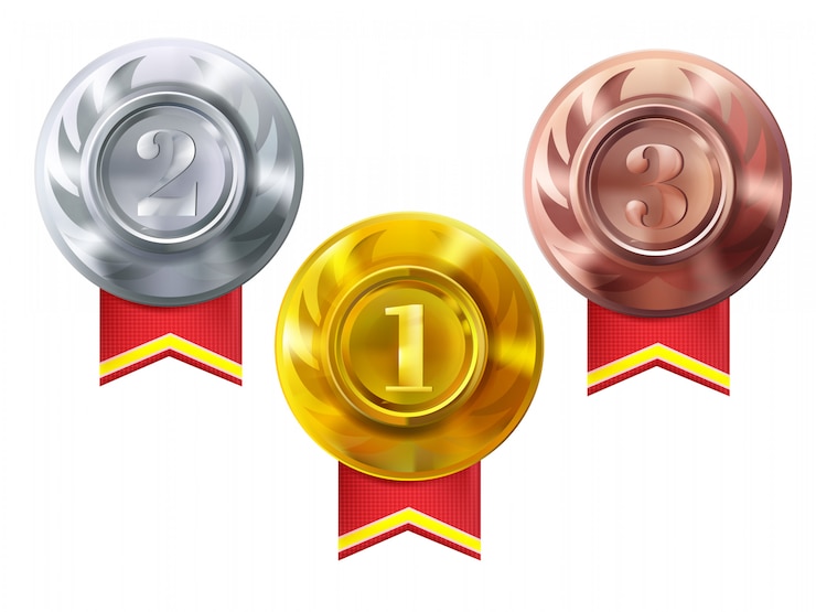Vettore gratuito medaglie d&#39;oro, argento e bronzo illustrazione di premi per il primo premio