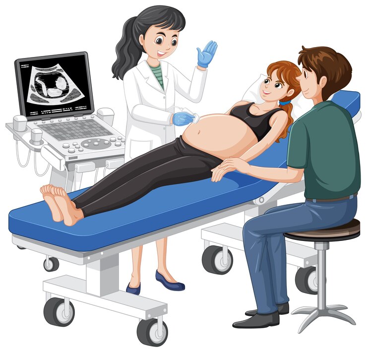 Vettore gratuito medico che fa ecografia per la donna incinta